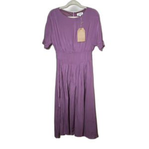 Listicle Purple Lavender Rayon Dress Pockets Medium Midi Fit Flare Modest NWT